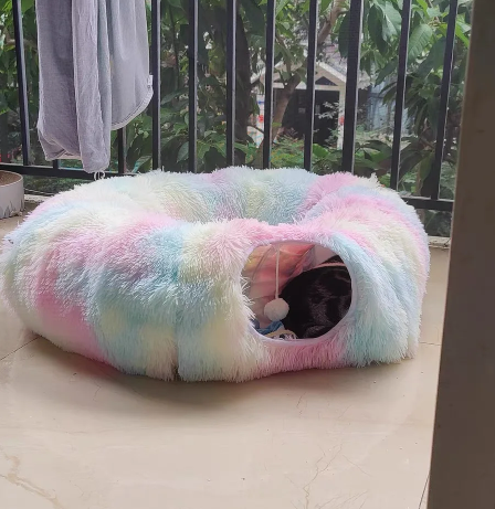 PurrParadise - 2-In-1 Round Cat Bed And Tunnel Toy